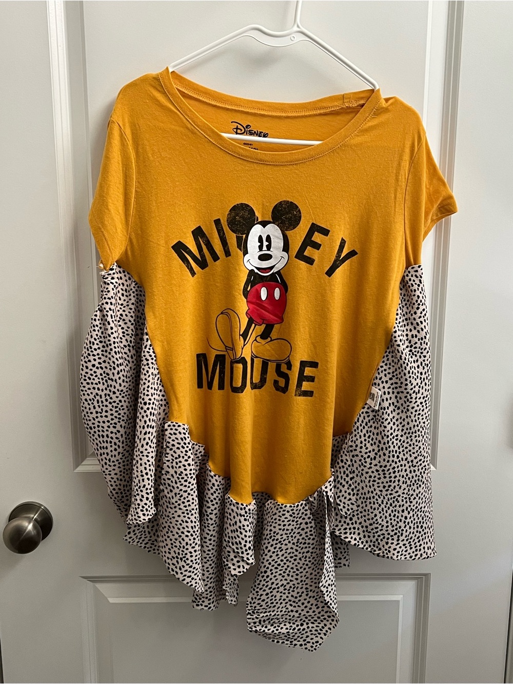 Upcycled - Disney Yellow Mickey Mouse Ruffle Hem Short Sleeve Tee